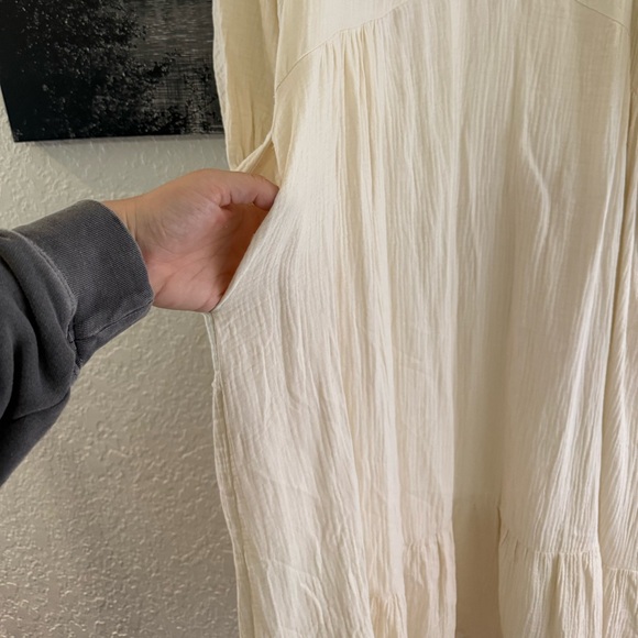 Neuflora Mayfield 100% Cotton Cream Long Sleeve Women's Dress with Pockets - Picture 13 of 15